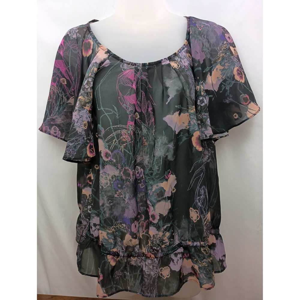 HM sheer whimsigoth purple black floral ruffle punk grunge goth fairy 4 blouse